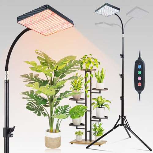 FECiDA 25 Watt Pflanzenlampe mit Ständer, Vollspektrum Pflanzenlicht für Zimmerpflanzen, Pflanzenleuchte LED 2000 Lumen, Wachstumslampe für Pflanzen, Daisy Chain Funktion, 4/8/12/16/20 Hr Timer