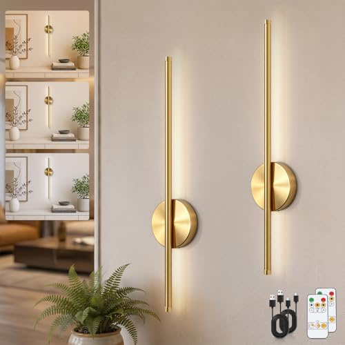 Kimjo Rechargeable Wall Lights for Living Room, Wall Lamps Battery Operated | 4400mAh Battery Wall Lights Indoor, Wireless Wall Sconces Set of 2 with Remote, USB Dimmable Stick on Wall Lights for Bedroom