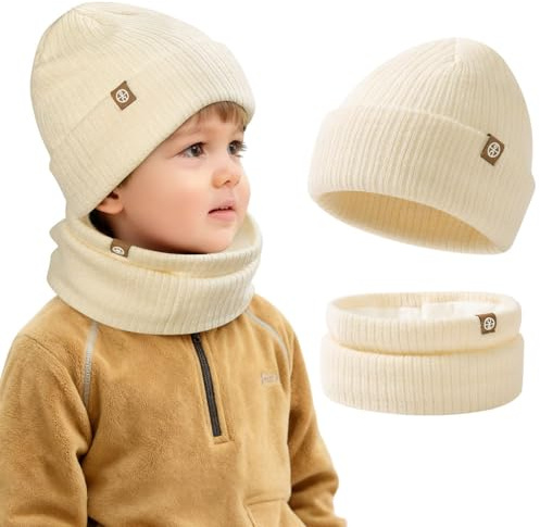 AOOSA Gorro y Bufanda Niño Niña, Suave y Flexible Sombrero de Invierno Niños, Gorro de Punto y Bufanda Traje de 2 Piezas para otoño de 2 a 8 años
