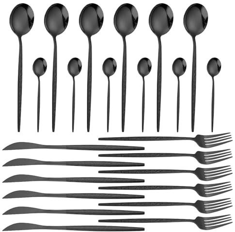 Sunydog Ensemble de Couverts Martelés en Acier Inoxydable 24 Pièces pour 4 Personnes, Ensemble de Couverts Modernes en Argenterie avec Boîte de Rangement, Ensemble (Ensemble de 24 pièces)