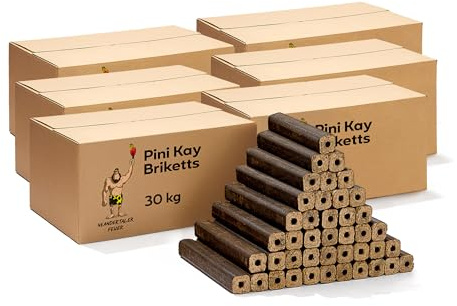 Neandertaler Feuer Holzbriketts PiniKay Hartholzbriketts – Kaminbriketts 6 x 30 kg Briketts Kamin Ofen Grill Briquettes Hartholz Eiche Buche Brikett Holzbrikett Gluthalter (180 kg)