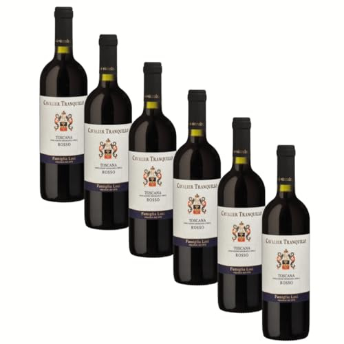 SUPER OFFERTA Cavalier Tranquillo Rosso Toscana IGT, Vino Rosso dal Gusto Elegante e Tannico e Profumi Fruttati, 13% Vol, Confezione con 6 Bottiglie da 750 ml