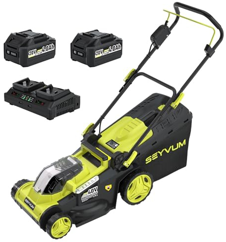 Akku Rasenmäher,40V Elektro Rasenmäher mit 2×4.0Ah akku,1800W Motorleistung,38cm Schnittbreite für Rasenflächen bis 200 m²,25-75 mm Schnitthöhe,45L Fangkorb für kleinere Gärten inkl Ladegerät