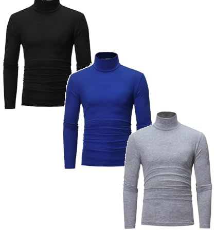 3 Pack Mens Turtle Neck Tops Long Sleeve Thermal Underwear Roll Neck Top Casual Spring Pullover Knitted Mock Tee Undershirt Winter Warm Shirts Sweaters for Mens UK Dress Tee Shirt (M)