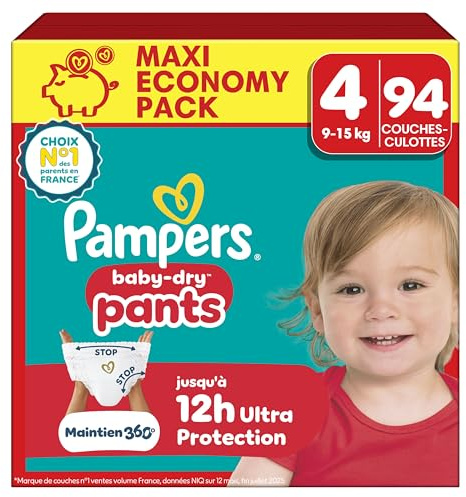 Pampers Baby-Dry Pants Couches-Culottes Taille 4 x94 | 9kg-15kg. Protection 360° Contre Les Fuites Jour Et Nuit. Faciles à Changer.
