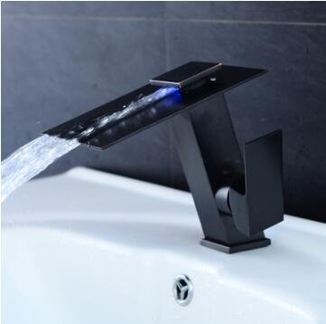 TTDGYYXW Bathroom Sink Faucet, Led Antique Waterfall Basin Mixer with Two pcs Plumbing Hoses Water tap(Nero)