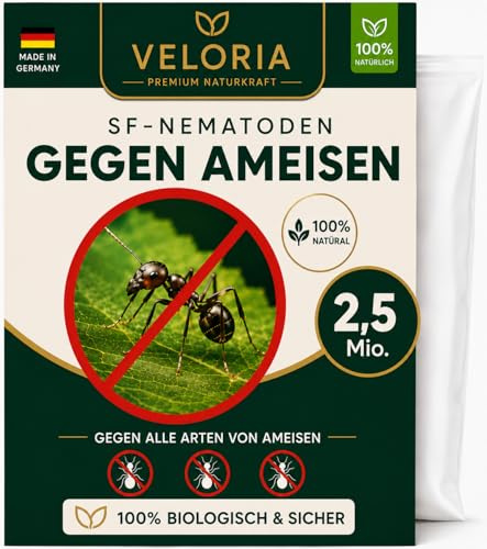 VELORIA Aktive SF-Nematoden gegen Ameisen – Effektive Ameisenbekämpfung mit Nestwirkung – Umweltfreundlich, chemiefrei, einfache Anwendung (2,5 Mio für 5m²)