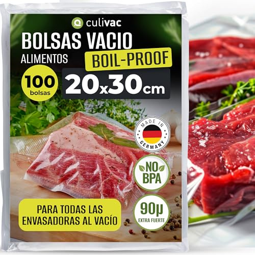 culivac Vakuumierbeutel Boilproof – 100 Stück 20x30cm – Kochfest 100°C | Vakuumbeutel für Sous-Vide bei Hoher Temperatur, BPA-Frei, Dicht, Reißfest, 6× Längere Frische, Made in Germany
