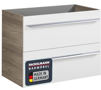 FACKELMANN Waschtischunterschrank Luxor/Badschrank mit Soft-Close/Maße (B x H x T): ca. 79,5 x 60,5 x 45 cm/Schrank fürs Badezimmer mit 2 Schubladen/Korpus: Braun hell/Front: Weiß