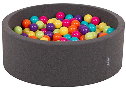 KiddyMoon Bällebad 90X30cm/300 Bälle ∅ 7Cm Bällepool Mit Bunten Bällen Für Babys Kinder Rund, Grau:Hellgrün/Gelb/Türkis/Orange/Dunkelpink/Violet