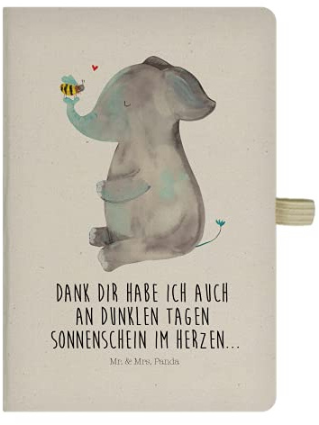 Mr. & Mrs. Panda DIN A4 Baumwoll Notizbuch Elefant & Biene - Geschenk, Hochzeitsgeschenk, Tiere, Skizzenbuch, lustige Sprüche, Adressbuch, Liebesbeweis, Schreibbuch, Kladde, süße Tiermotive, Tagebuch