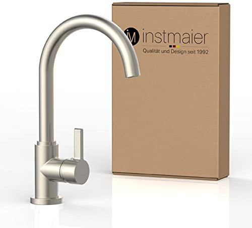 instmaier Leona | Küchenarmatur 360° schwenkbar | Edelstahl | Wasserhahn Küche | Spültischarmatur mit hohem Auslauf | Armatur Spüle | Einhebelmischer | Mischbatterie