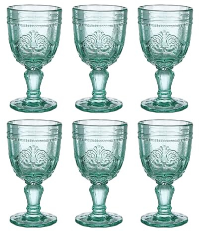 BUTLERS 6er Set Weingläser Glas - VICTORIAN - Spülmaschinenfest | Farbe Grün - 230 ml - Weinkelche für Rotwein & Weißwein - Stielgläser für Rosé & Dessertwein - Relief-Prägung
