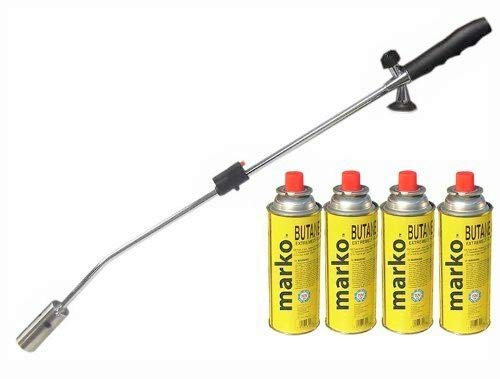 EEMKAY® Weed Burner Killer Wand Butane Gas Blowtorch Garden Outdoor Weeds Moss Fungus (Weed Wand with 4 8 & 12 Canisters) (Weed Wand + 4 Canisters)