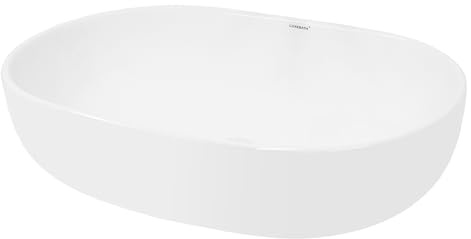 ECD Germany Lavabo da Appoggio Ovale 600 x 420 x 145 mm Lavandino Bacinella Lavamani Lavello Sanitari da Bagno in Ceramica Bianco Lucido Lavandino Lavandini su Piano Foro di Scarico Universale