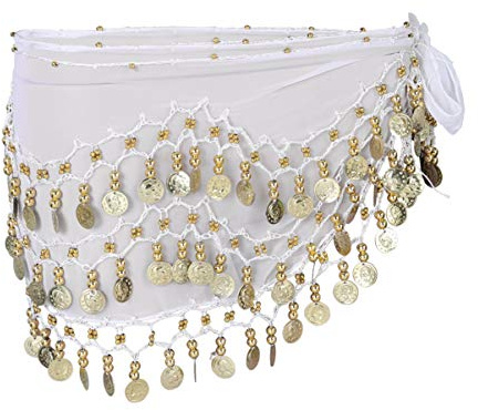 WINOMO Belly Dance Hip Scarf Wrap Belt Wave Dangling Skirts Wrap with Chiffon Dangling Belly Dance Waist Costume Belt for Women Girls
