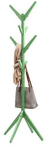 BAKAJI Porte-manteau design de sol en bois de pin avec 8 crochets suspendus vêtements et base à 4 pieds, design moderne, couleur verte, dimensions 175 x 58 cm