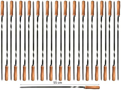 28 Stück Premium Edelstahl Grillspieße Set – Flache 2 mm Spieße, 550 Lang und 10mm Breit, Rostfrei & Wiederverwendbar, Ideal für BBQ Fleisch, Gemüse & Kebab – Perfekt für Grill, Barbecue & Camping