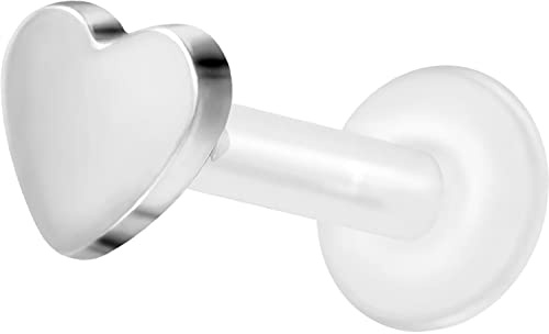 PIERCINGLINE PTFE Labret mit Innengewinde Titan Aufsatz HERZ Piercing Nase Ohr Helix Tragus Lippe Medusa Farb & Größenauswahl
