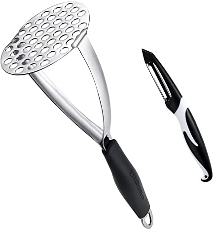 Joyoldelf Heavy Duty Stainless Steel Potato Masher with Potato Peelers, Masher Kitchen Tool & Food Masher/Potato Smasher with Silicone Handle, Perfect for Bean, Vegetable, Fruits, Avocado, Meat