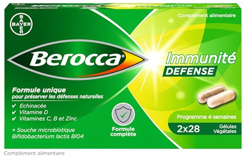 Berocca® Immunité Défense - Échinacée, Vitamines C&D, Zinc - 56 Gélules