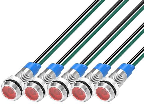 Gebildet 5pcs 6mm 3V-4.5V-5V-6V-7.5V-9VDC Waterproof Signal Lamp with Wire, LED Metal Indicator Light Energy Saving(Red)