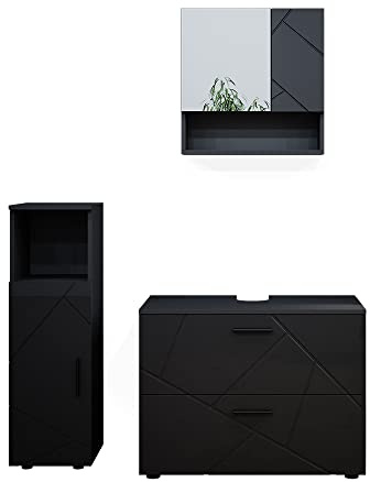 Vicco Badmöbel-Set Anthrazit Hochglanz Irma, bestehend aus Bad Spiegelschrank, Waschbeckenunterschrank, Midischrank - Harmonische Farb- und Materialkombinationen