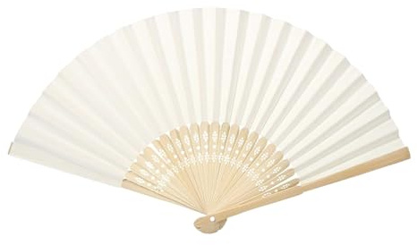Tissting Abanico Plegable de Papel Hecho a Mano, Estilo Chino, Estilo Simple, Hecho a Mano, Abanico de Bambú en Blanco para Baile Nupcial, Regalo de Boda, Fiesta (color beige)