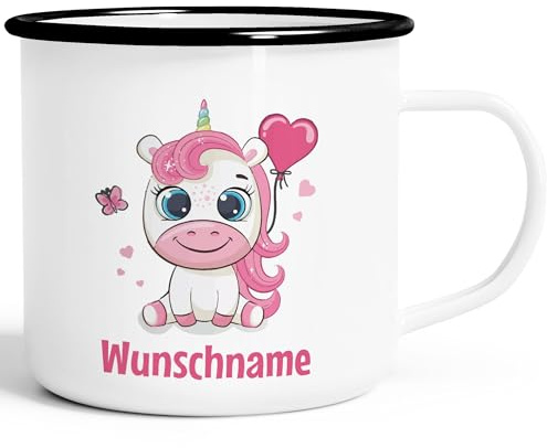 SpecialMe® Emailletasse Einhorn Wunschname Herz Becher Emaille personalisierte Geschenke Mädchen Emaille-weiss-schwarz standard