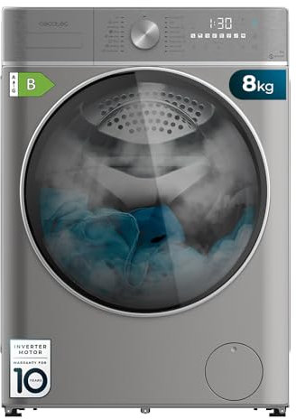 Cecotec Lavadora Secadora 8-5Kg Carga Frontal Bolero Wash&Dry 8580 Inverter Steel B. 1400 rpm, 16 Programas, Motor Inverter Plus, SteamMax, OnSmart, Fuzzy Logic, SpaCare y Detector de Carga