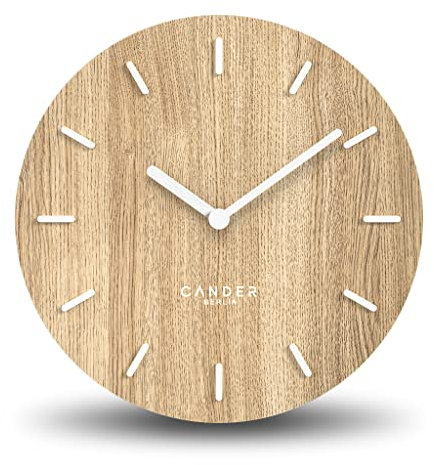 Cander Berlin MNU 2730 B Horloge murale silencieuse en bois de chêne moderne sans bruit de tic-tac pour cuisine salon analogique vintage 30 cm