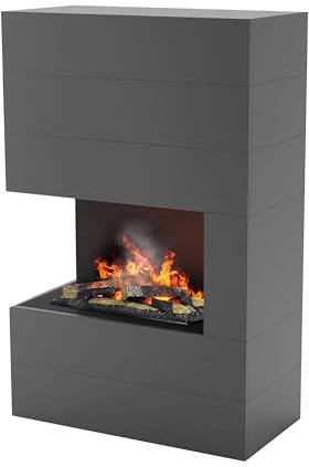 GLOW FIRE Tucholsky Opti Myst 600 Cheminée électrique à gauche avec effet craquelé et pont en bois, cheminée électrique à vapeur d'eau 3D, avec télécommande, effet flamme réglable, noire