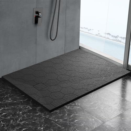 Rainsworth Plato de Ducha 120 x 90 cm, Plato de Ducha Rectangular con Sifón y Tapa, Todas Las Medidas Disponibles, SMC Plato de ducha, Negro