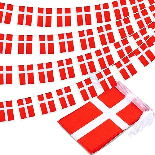 Dänemark String Flag Wimpel Banner, Kleine Mini Dänische Däne Flaggen Wimpelkette Banner, Nationale Landdekoration für Schule, Party, Sportveranstaltungen, patriotisches Festival, 90 cm, 30 Flaggen