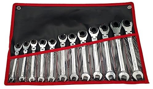 LAPooh Spanner Set 9/12Pcs Tubing Ratchet Combination Wrenches Flex/Fix Head Open End Wrench Oil Spanners Ratchet Spanners (Color : 12pcs Flex head-01)