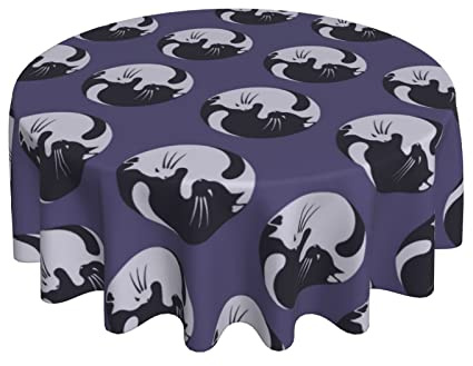 Mantel De Mesa Unisex Ying YAN (Yinyang) Gatos Púrpura.Jpg Resistente Cubremesa Estampado Mantel Cocina 152Cm para Cumpleaños Fiesta Decoración