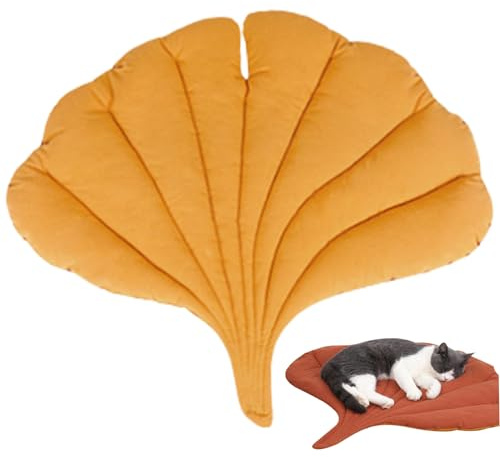 SMELEYOU Katzenkissen Blatt Katzenbett doppelseitige Blätter geformte Katzenmattenbett Flache Katzenbett PP Katzendecke FüR Sofa Baumwolle Füllstiermatte für Herbst Winter Hundekatze Ginkgo Blatt