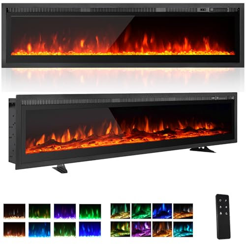 EROMMY Elektrokamin Freistehend, An der Wand montiert, Eingebaut, 9-farbig Flammeneffekt, Fernbedienung 750W-1500W, elektrische Heizung mit Kristall (127 cm)