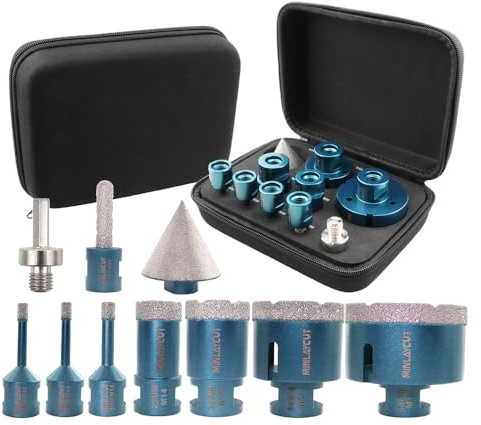 MINLAYCUT Foret Diamant Carrelage 6/6/8/20/35/50/68mm Trépans 10mm et 50mm Fingerfraise Diamantée et Adaptateur pour Carrelage Porcelaine Granit Marbre(10 Pièces/Boîte)