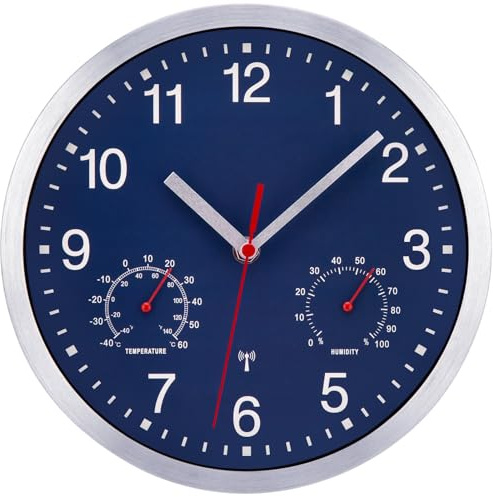 VIVILINEN Orologio da parete elettrico con controllo delle onde con temperatura e umidità 25cm, blu