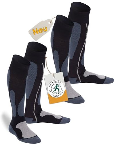 gigando 2 Paar Tourenski & Ski Kniestrümpfe mit Thermofunktion & Polsterzonen für Sport und Freizeit, blau/grau, 39-42