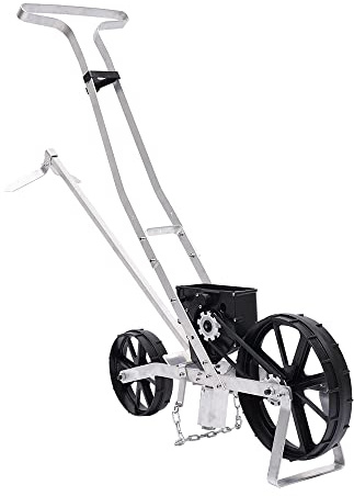 LANNADD Sembradora de aluminio para jardín, sembradora manual, perforadora de grano único, colador de tambor de aluminio para lechuga, remolacha, endivia, col, cebolla, tomate (63,5 cm x 48 cm x 40 cm