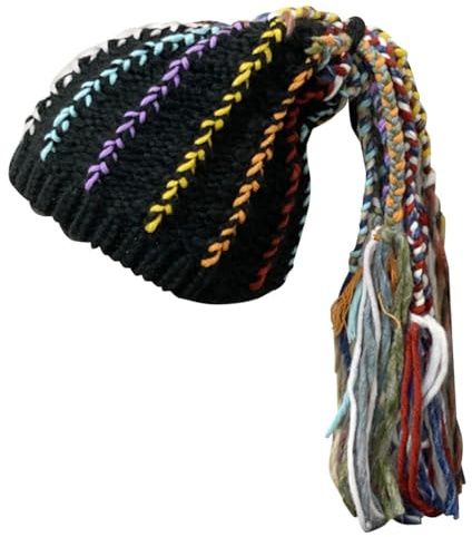 Kapmore Geflochtene Mütze mit abnehmbaren Dreadlocks, waschbar, Hip-Hop, gehäkelt, modisch, lässig, gestrickt, schwarz, Schwarz , One size
