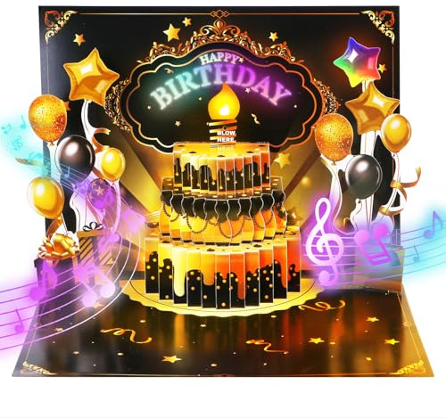 APOTODITO Geburtstagskarte mit Musik und Licht, Happy Birthday Card, 3d Geburtstagskarten, Geburtstagsgeschenk für Frauen Kinder Freundin Männer (Luftballon)