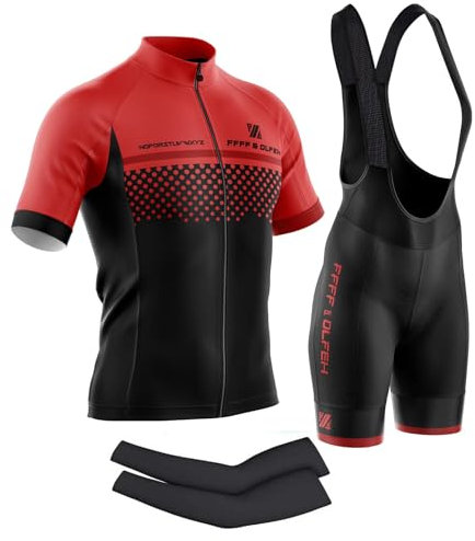 Herren Fahrrad Anzüge Kurzarm Fahrrad Trikot Set Atmungsaktive Radtrikot Fahrradbekleidung Set mit 3D gepolsterten Trägerhosen MTB (PT6,5XL)