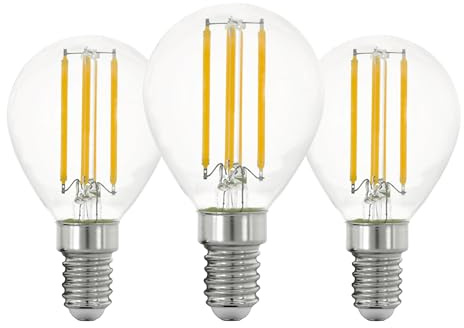 EGLO Set aus 3 E14 Filament LED Lampen, Edison Glühbirne transparent, 7 Watt (entspricht 60 Watt), 806 Lumen, Leuchtmittel warmweiß, 2700 K, Glühlampe P45, Ø 4,5 cm