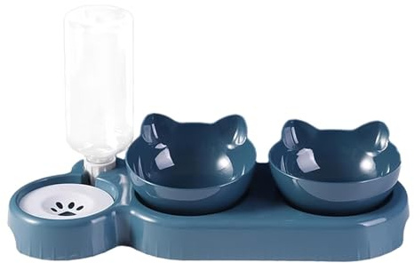3 en 1 Gamelle Chat Inclinable À 15° Surélevée, Mangeoirs et Abreuvoirs, Distributeur avec Bol - Mangeoire pour Eau et Nourriture