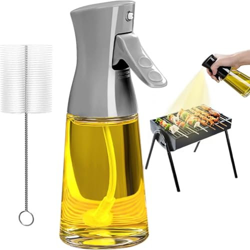 ztarraum Showvigor Olivenöl Sprüher zum Kochen, 180ML Glas Öl Spender Flasche mit Pinsel, Rapsöl Essig Spray Mister für Küche, Nachfüllbare Gadgets Zubehör weit verbreitet für Air Fryer (GRAU)