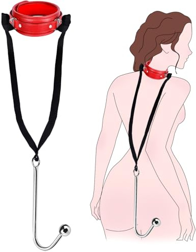 BDSM Anal Hook Sex Bondage Restraint Set with Leather Chain Leash Collar, Stainless Steel Anal Trainer Adult Sex Toys for Women and Men, Adjustable Harness SM Kit for Couple Role Play Fetish Toy
