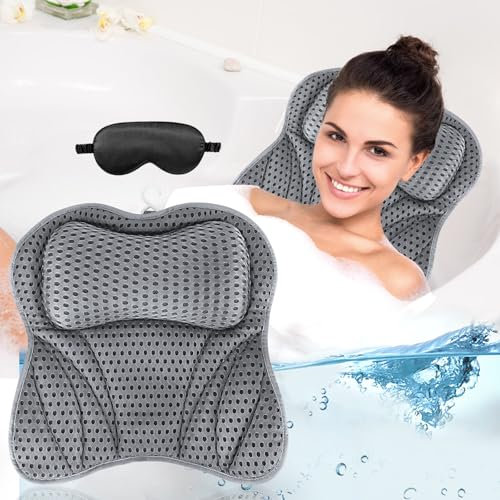 UCAMP Badewannenkissen,Badekissen als Nacken & Nackenkissen Badewanne,mit 4D-Air-Mesh-Technologie und 6 Saugnäpfen,inkl Schwarzer Augenmaske,Perfekt für Home Spa,Entspannung